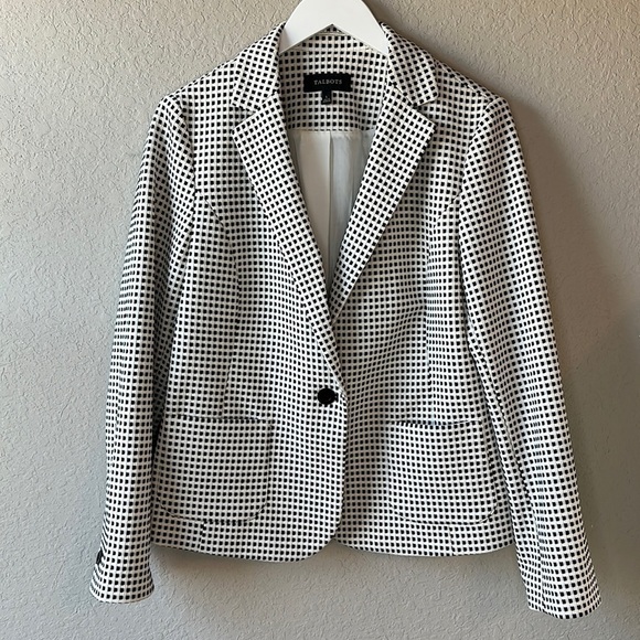 Talbots Black and White Checked Blazer/Jacket Size Large - Picture 1 of 12